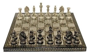Luxus Royal Sammlerstück 100 % Messing Metall Antik 14 Zoll Schach Brettspiel Geschenk - Bild 1 von 13