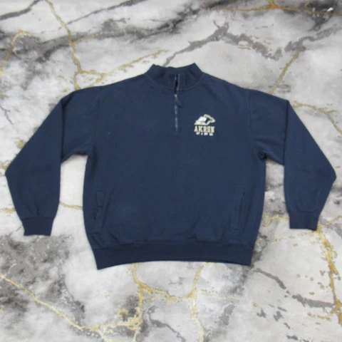 Akron Zips Pullover 1/4 Zip Men's Large Long Sleeve Navy Blue College Sweatshirt Cover