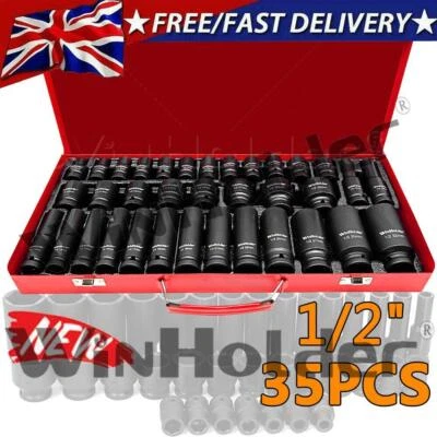 35Pcs Heavy Duty Deep Impact Socket Set 1/2" Drive 6 Point Thin Wall 8MM - 32MM - Image 1 of 4