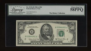 DBR 1981-A $50 FRN New York Fr. 2121-B Legacy 58 PPQ Serial B03944951A - Picture 1 of 2