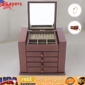 5 Layers Vintage Large Jewelry Organizer Wooden Storage Box Case with 4 Drawers - Picture 1 of 11