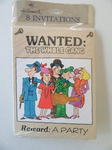 Hallmark Vintage 8 Party Invitations "WANTED:The Whole Gang REWARD:A Party" RARE - Picture 1 of 7