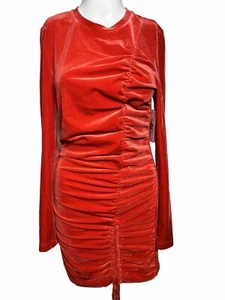 NWT Juicy Couture Red Velvet Dress Medium Long Sleeve Ruched Bodycon - Picture 1 of 10