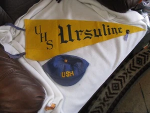 27.5" Vintage UHS Ursuline Santa Rosa California Pennant + Pin + Cap Catholic - Picture 1 of 7