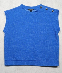 INC Womens Blue Jewel Boat Neckline Top Blouse Size Medium Three Silver Buttons - Picture 1 of 10