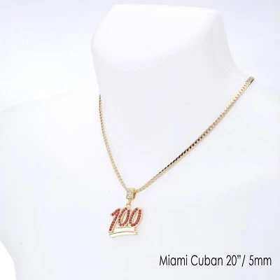 Collar de cadena cubana Miami colgante emoji 100 circonita cúbica roja para hombre MCP 1068 GRd Foto 1 de 2