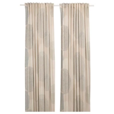 Ikea SANDANGSFLY Cortinas 57x98" 1 par, beige/verde/patrón de puntos - NUEVO Foto 1 de 4