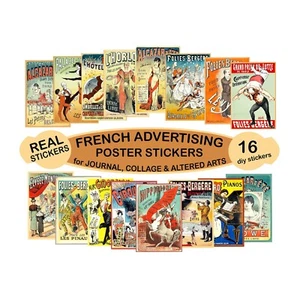 French Advertising Poster Stickers, Altered Arts, 3.75" Tall Each, REPRODUCTIONS - Picture 1 of 4