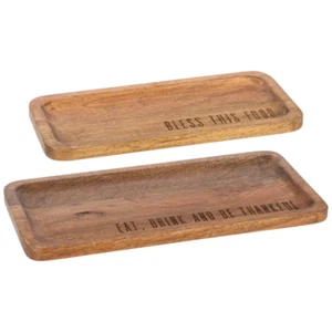 2-set Etched Solid Mango Wood Rectangle Trays- Handmade Perfect Gift Home - Picture 1 of 7
