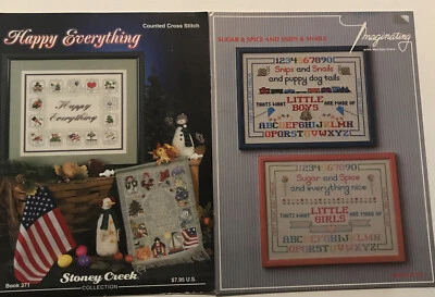 Lot of 2 Counted Cross Stitch Sampler Pattern Books, SUGAR & SPICE/ Happy Everyt - Image 1 of 3
