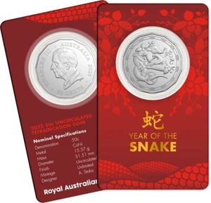 Australia: 2025 50c Lunar Year of the Snake KCIII Tetra Decagon UNC RAM Carded - Bild 1 von 3
