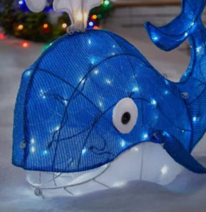 Christmas Light Up Yard Sculpture 42 in Whale Candy LED Fishing Tropical Beach - Picture 1 of 7