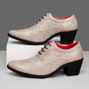 Scarpe eleganti uomo pelle sintetica stringate business tacco cubano punta - Foto 1 di 10