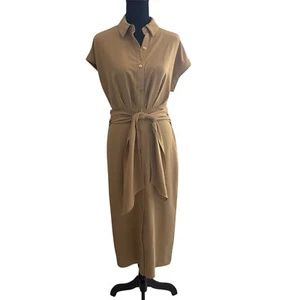Zara Womens Belted Shirt Dress Beige Brown XS - Picture 1 of 8