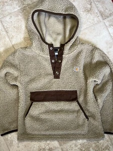 Carhartt Youth Boys sz 6 Beige Brown Fleece Half Snap Sweatshirt Sherpa Hoodie - Picture 1 of 14