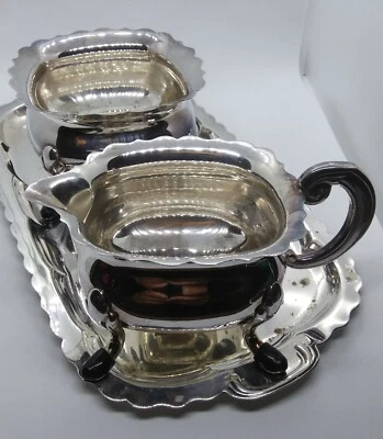 Винтажная посеребренная миска для крема и сахара Prima N S Швеция с лотком набор из 3 предметов - Изображение 1 из 4