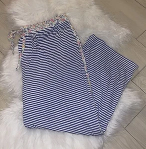 Ralph Lauren Cropped PJ Pajama Pants Lounge Striped Floral Womens M Medium Blue - Picture 1 of 7