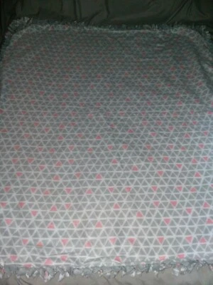 Pink Gray White Geometric Fleece Handmade Soft Tie Blanket Large Throw 52"X59"  - Image 1 of 4