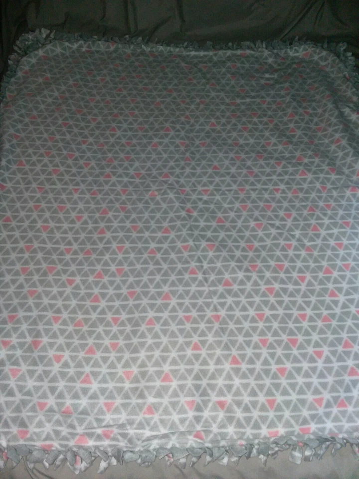 Pink Gray White Geometric Fleece Handmade Soft Tie Blanket Large Throw 52"X59"  - Image 1 of 4