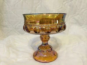 Indiana Glas Karneval Bernstein Gold Kompott Königskrone Sockel Bonboniere  - Bild 1 von 9