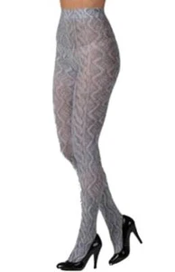 HUE "Tights" Black 3D Art Cable Print Pantyhose Hosiery U12496 Women's S/M NWT - Picture 1 of 2