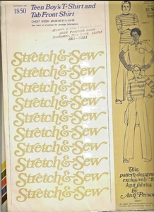 Stretch & Sew Sewing Pattern 1850 Teen Boys T Shirt Tab Front Chest 28-35 Uncut - Picture 1 of 2