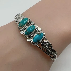 VTG Signed Native Navajo Sterling Silver Turquoise Cuff Bracelet 9.2g #gae - Picture 1 of 12