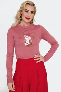 Retro Vintage Kitty Love Letter Style Sweater Pink - Picture 1 of 5