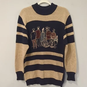 Vintage Striped Sweater with Embroidered Design Long size Medium - Picture 1 of 9