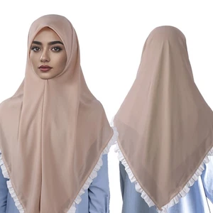 Foulard istantaneo preghiera burka volant donna hijab turbante musulmano stole pull on - Foto 1 di 29