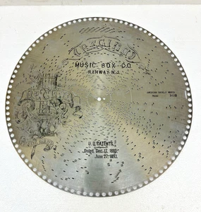 REGINA MUSIC BOX DISCO 15 1/2" Cavalleria Americana Marzo #1418 Vintage Metallo Antico - Foto 1 di 7