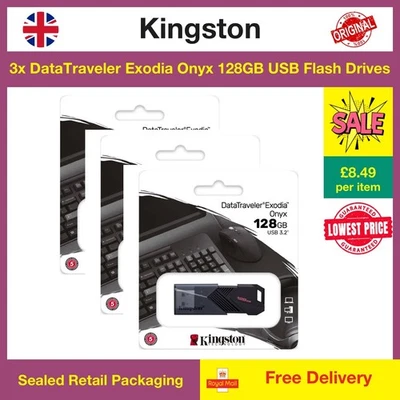 3x Kingston DataTraveler Exodia Onyx 128GB USB 3.2 Flash Drive - Black - Image 1 of 4