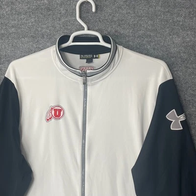 Under Armour 男式犹他州 Utes NCAA 田径夹克白色黑色全拉链 2XL 足球 — 第 1/4 张图片