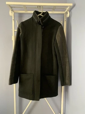 Jaqueta feminina MACKAGE linda lã couro contraste ervilha preta XXS luxo - Imagem 1 de 4