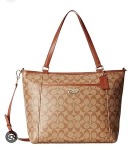 Coach Women's Outline Signature Zip Tote - Khaki Saddle2 $395 - Picture 1 of 7
