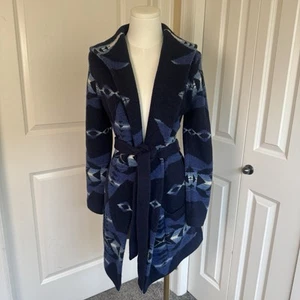 Ralph Lauren blauer Azteken Strick Cardigan Pullover mit Gürtel Kapuze Gr. M - Bild 1 von 10