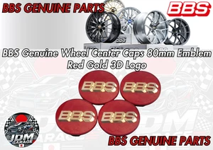 New BBS Genuine Wheel Center Caps 80mm Emblem Red Gold 3D Logo P5624237 Set 4pcs - Picture 1 of 4