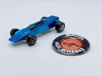 Vintage 1969 Hot Wheels Redline BLUE Lotus Turbine With Original Tin Button US - Image 1 of 4