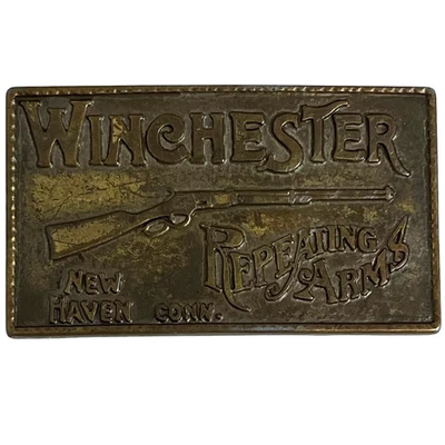 Hebilla de cinturón de brazos repetitivos Winchester de colección tono latón rectángulo occidental Foto 1 de 4