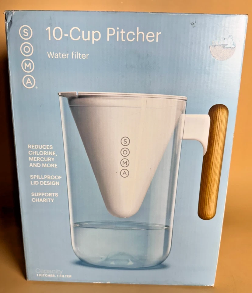 Soma 10-Cup Water Filter Pitcher – White with Sustainable Wood Handle – Open Box - Image 1 of 4