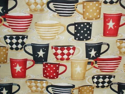 Tela de edredón 100 % algodón con estampado de tazas de café always Wilmington COFFEE ALWAY por yarda Foto 1 de 2