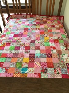 Gorgeous new cotton homemade patchwork quilt, pink, red, floral, 166cm by 215cm - Picture 1 of 7