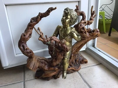 Sculpture Bronze Enfant Sur Pied De Vigne - Photo 1/4