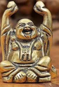 Lovely Decorative Brass Laughing Buddha Statue Home Office Feng Shui Wealth Art - Picture 1 of 6