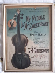 Hoja de portada enmarcada y acristalada de 1896 My Fiddle is my Sweetheart - Imagen 1 de 5