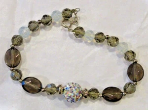VTG 925 Sterling Silver Bracelet AB Crystal Rhinestone Smokey Quartz & Acrylic - Picture 1 of 9