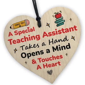 Special Teaching Assistant TA Wooden Heart Thank You Gifts For Teacher School - Picture 1 of 7