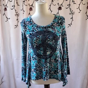 Mudd Girls Sz 10 T Shirt Floral Print Peace Sign Logo - Picture 1 of 12
