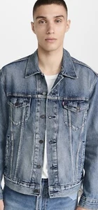 NEW LEVI'S MEN'S PREMIUM BUTTON UP DENIM Trucker JACKET -Medium Light Wash Denim - Picture 1 of 5