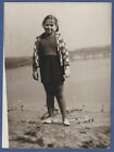 Beautiful girl in sandals on the beach, sweet child Soviet Vintage Photo USSR